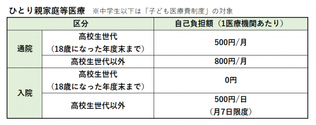 ひとり親家庭等医療　自己負担額