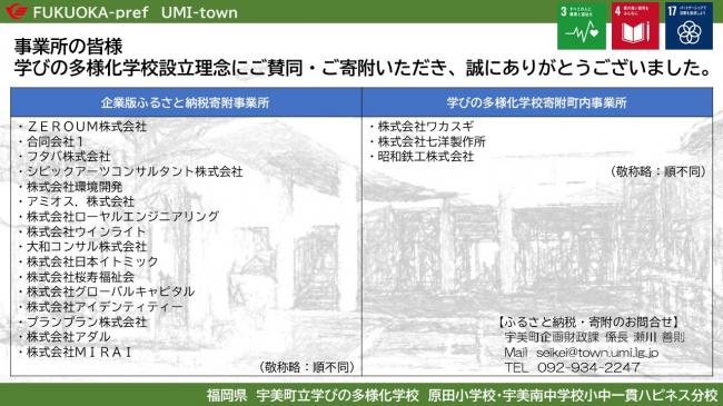 学校設立理念にご賛同・ご寄附いただいた事業所の皆様
